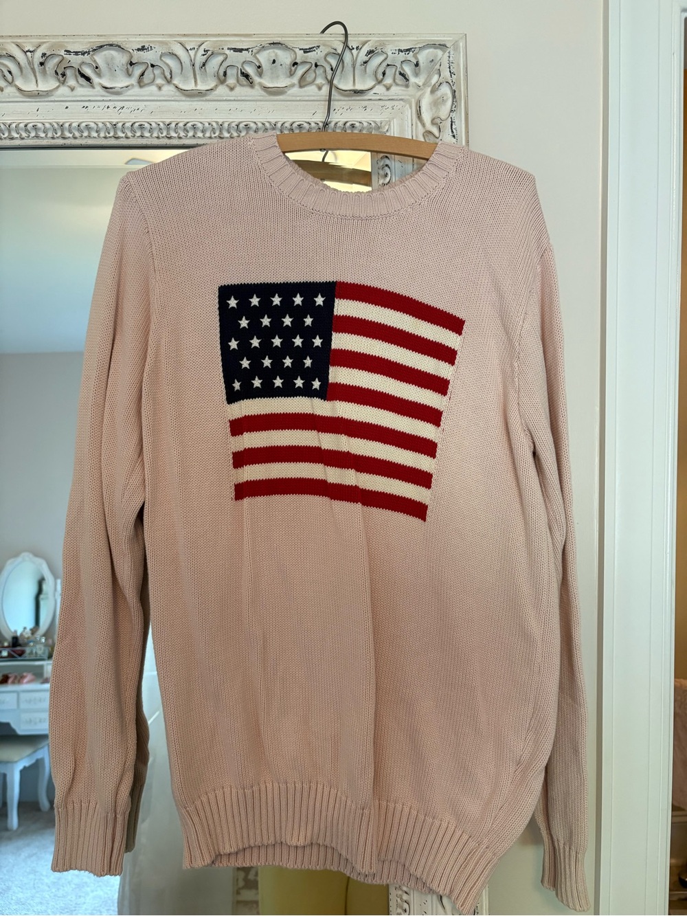 Brandy Melville Pink Crewneck Flag Sweater